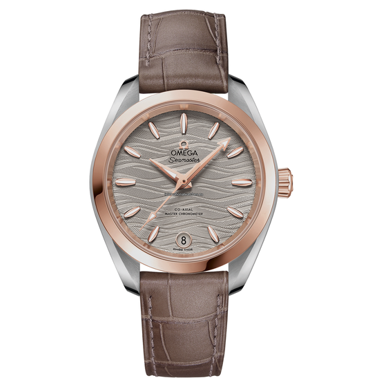 Seamaster Aqua Terra 150M 34 mm, steel - Sedna™ gold on leather strap - 220.23.34.20.06.001