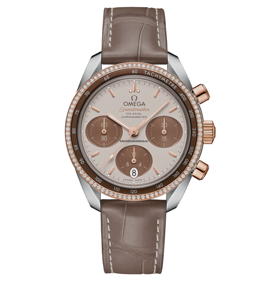 Speedmaster 38 38 mm, steel - Sedna™ gold on leather strap - 324.28.38.50.02.002